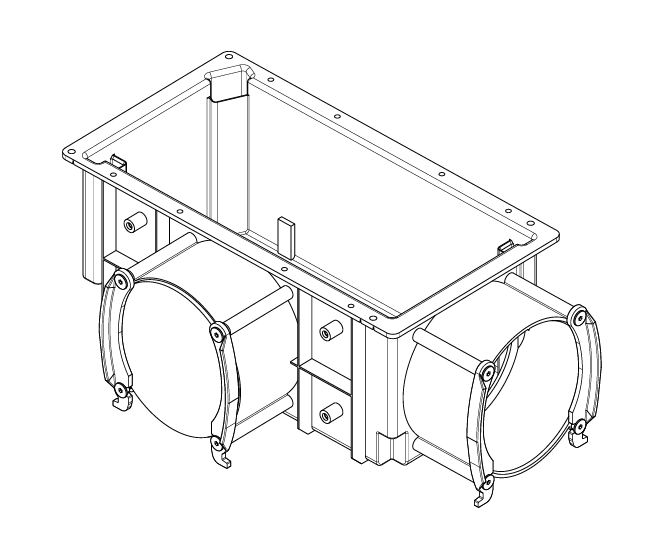 AG-90 műanyag bekötődoboz 2 db DN 90 csonkkal, design rácsok fogadására betonfödémbe.