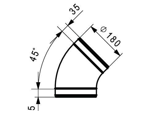BU-180-45 préselt horganyzott acél csőkönyök 45 fokos, DN 180, gumitömítéssel.