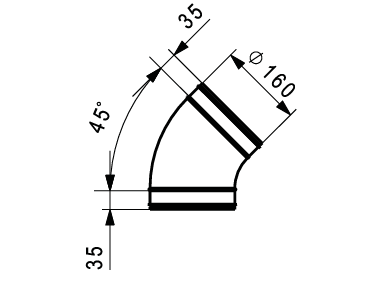 BU-160-45 préselt horganyzott acél csőkönyök 45 fokos, DN 160, gumitömítéssel.