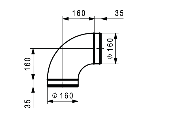 BU-160-90 préselt horganyzott acél csőkönyök 90 fokos, DN 160, gumitömítéssel.