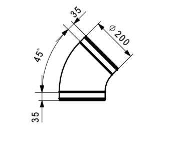 BU-200-45 préselt horganyzott acél csőkönyök 45 fokos, DN 200, gumitömítéssel.