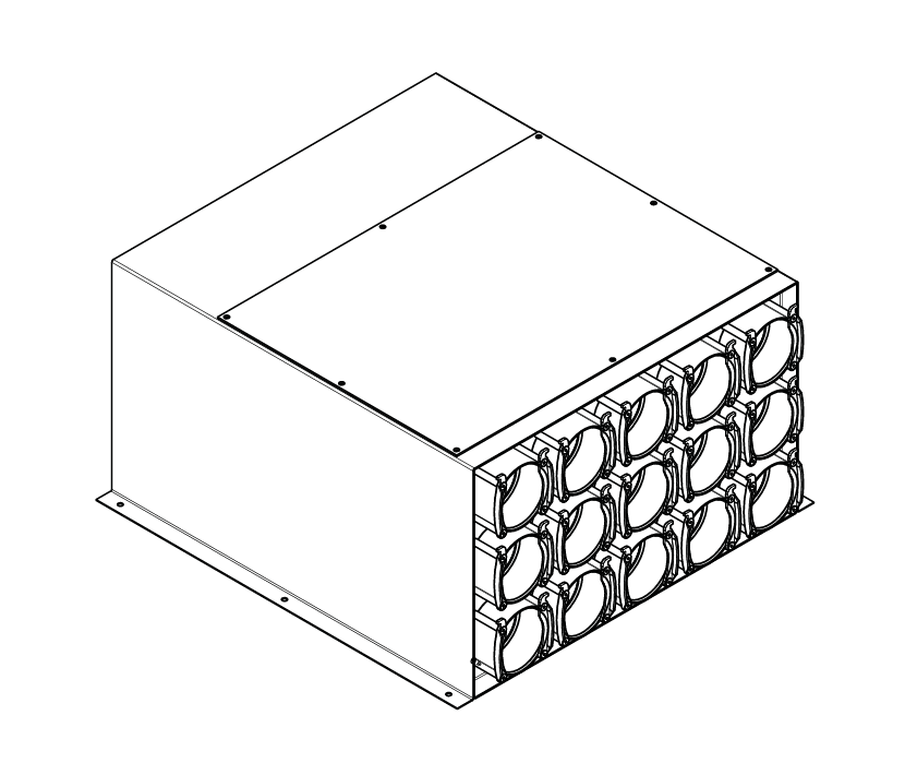 VK200-75x15 hangcsillapított fém elosztódoboz 15 db DN 75 kimenettel és hátsó DN 200 főággal.