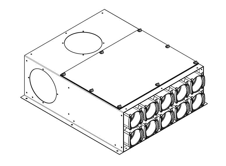 VK-160-75x8 hangcsillapított fém elosztódoboz 8 db DN 75 csonkkal és DN 160 főággal.