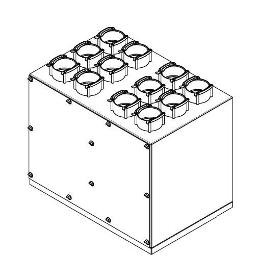 VTB-160 piros elosztódoboz 12 db DN 75 kimenettel, zajszigetelt, 160/180-as főág csatlakozással.