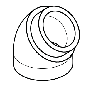 IsiPipe Plus 160-45° extra hőszigetelt EPP csőkönyök, 43 mm falvastagság, beépített karmantyúval.