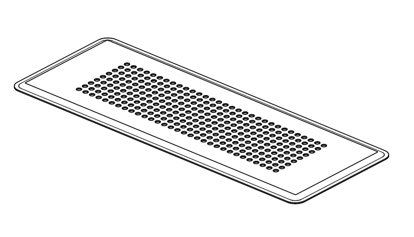 Inox rozsdamentes acél padlórács 350x130 mm méretben, 2x100 és 1x140 laposcsatorna rendszerekhez.