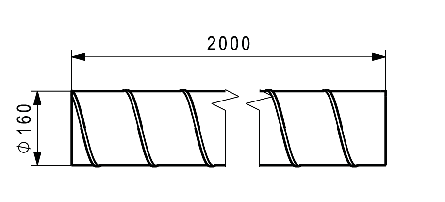 WFR-160 horganyzott spirálkorcolt légtechnikai cső, DN 160, 2 méter hossz.