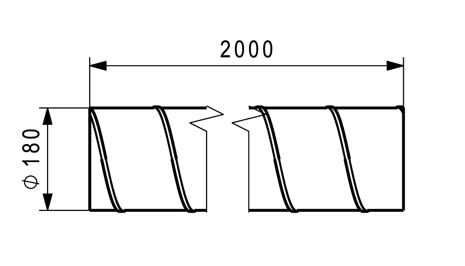 WFR-180 horganyzott spirálkorcolt légtechnikai cső, DN 180, 2 méter hossz.