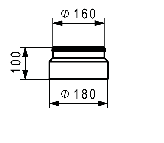 RCFU-180-160 horganyzott acél szűkítő/bővítő kettős tömítéssel, DN 180/160.