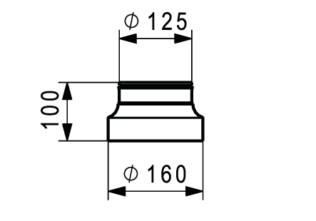 RCU-160-125 horganyzott acél szűkítő/bővítő kettős tömítéssel, DN 160/125.