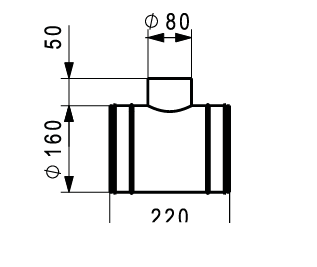 TCPU-160-80 horganyzott acél szűkített T-idom kettős tömítéssel, DN 160/80/160.