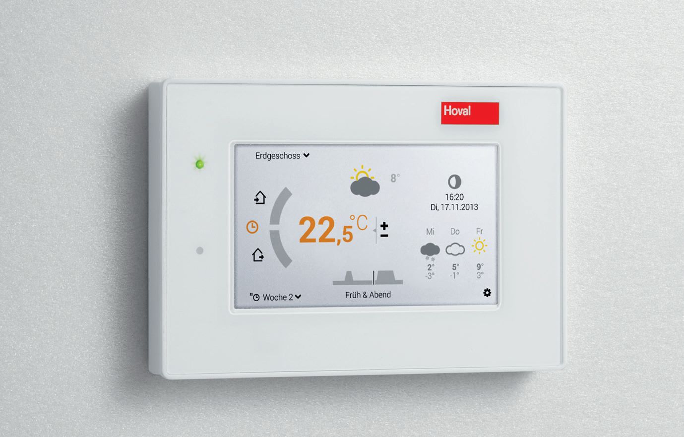 Hoval TopTronic® E Comfort Plus beltéri kezelőegység fűtés, hűtés és szellőzés vezérléséhez, fehér.