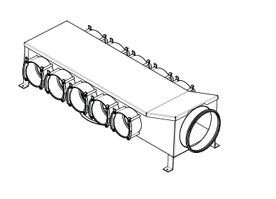 Hoval UPVKS 160-90x10 hangszigetelt elosztódoboz betonba, 10 db DN 90 csonkkal.