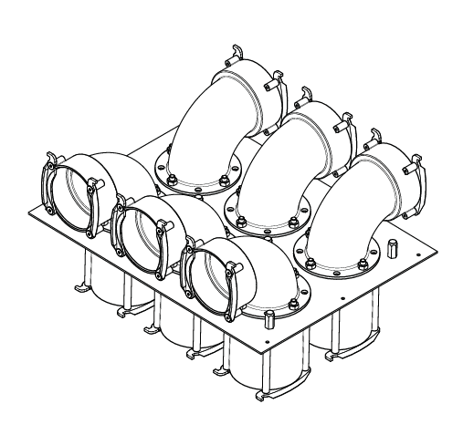 Hoval SV-6x90 moduláris zsaluelosztó DN 90-es flexibilis csövekhez, 6 csatlakozással.