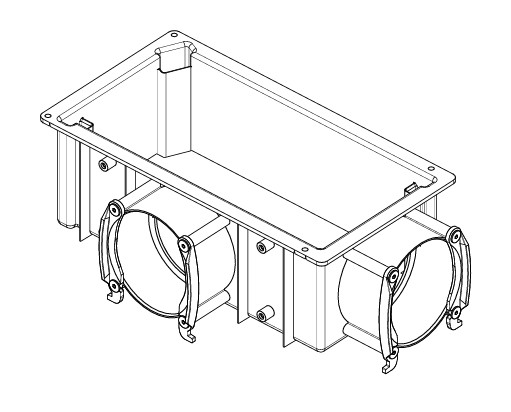 AG-60 műanyag bekötődoboz 2 db DN 75 csonkkal, zajcsillapítóval és építési védőfedéllel design rácsokhoz.