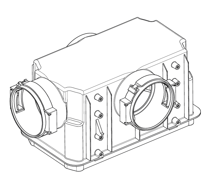 Quick 90 műanyag bekötődoboz 2 db DN 90 csatlakozással, mennyezeti vagy fali tányérszelepekhez.