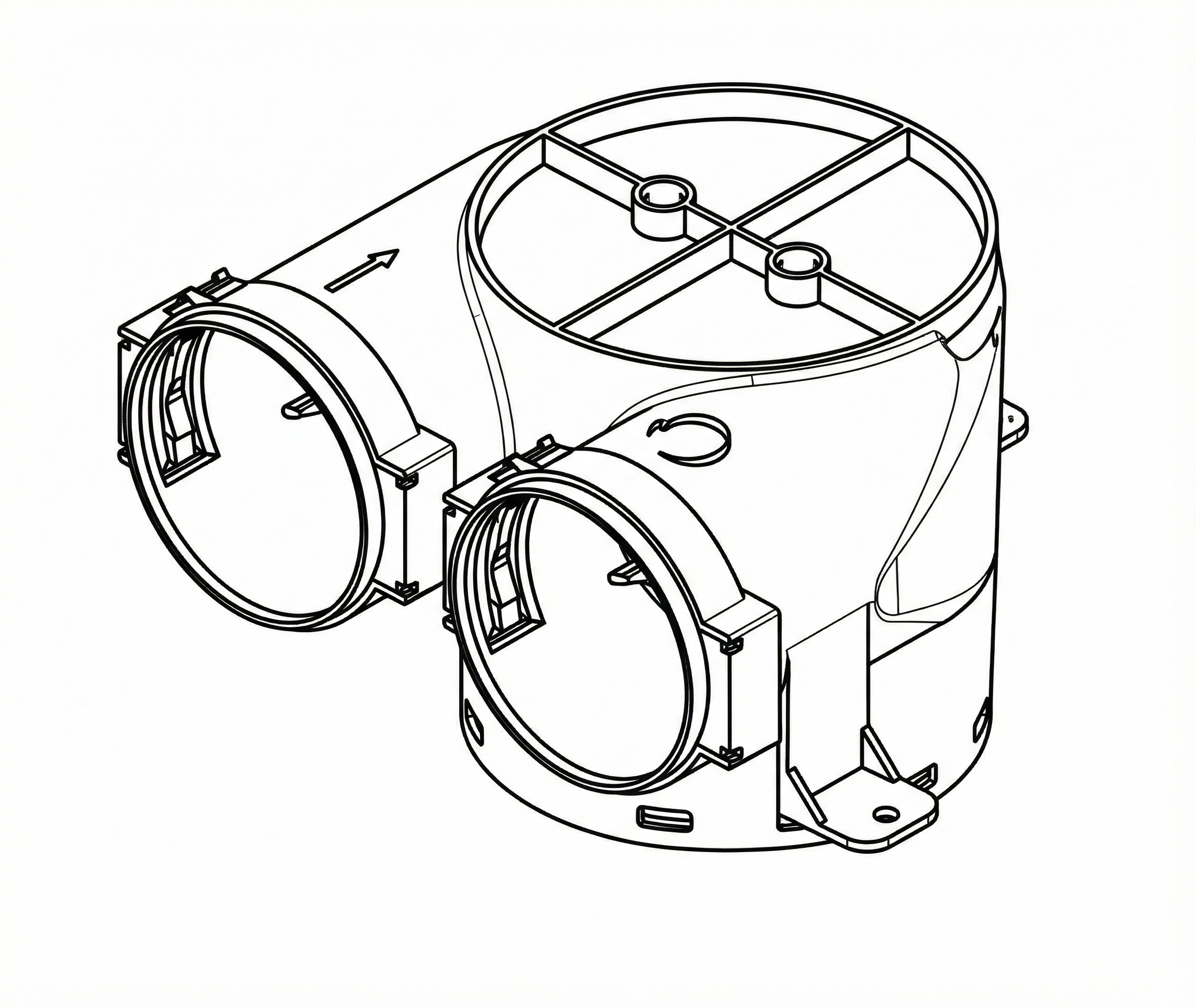 Betonozható műanyag csatlakozó cilinder Quick 75 (közepes), 2 db DN 75 csonkkal mennyezeti szelepekhez.